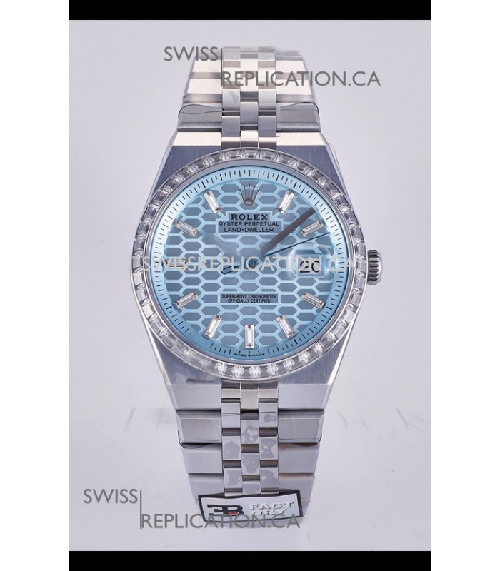 Rolex Land-Dweller 127336 Ice Blue Honeycomb Diamonds 40MM Super Clone Watch 