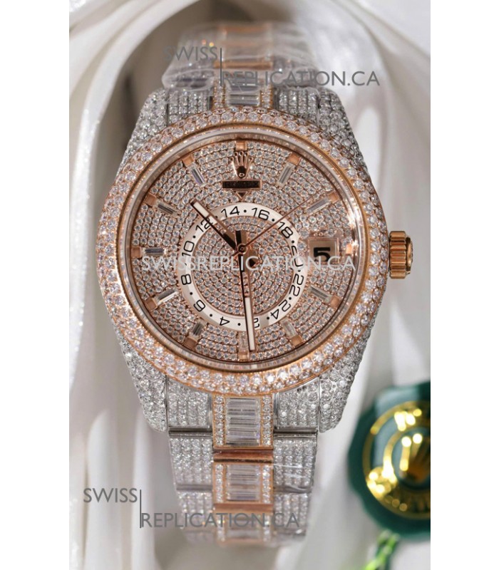 Rolex Sky-Dweller REF #m336934 Rose Gold moissanite Iced Out Swiss Replica Watch 
