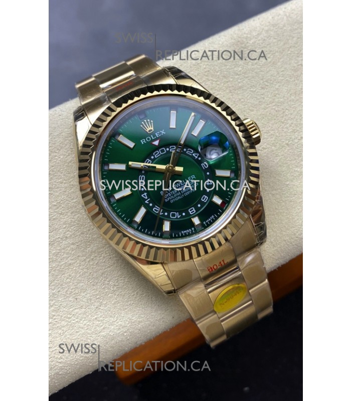 Rolex Sky-Dweller REF# 336238 Green Dial Oyster Yellow Gold Super Clone Watch 
