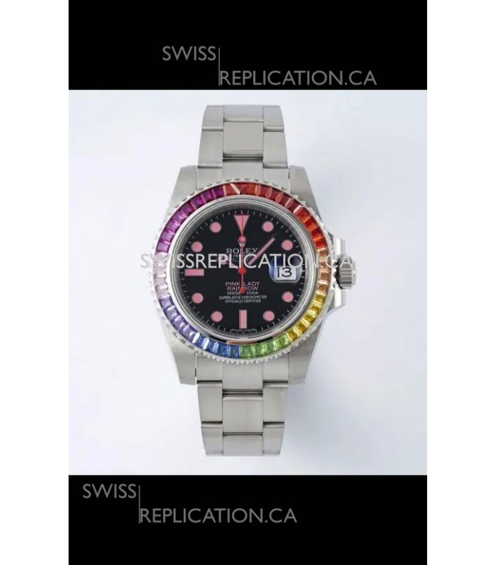 Rolex Submariner Pink Lady Rainbow 40MM Sapphires Super Clone Watch