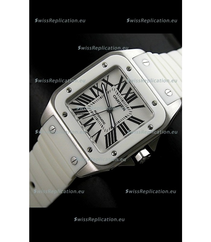 Cartier Santos Swiss Replica Automatic Watch in White Dial