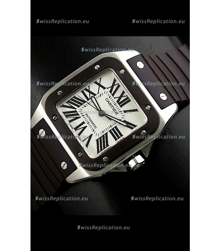 Cartier Santos Swiss Replica Automatic Watch in Brown Strap
