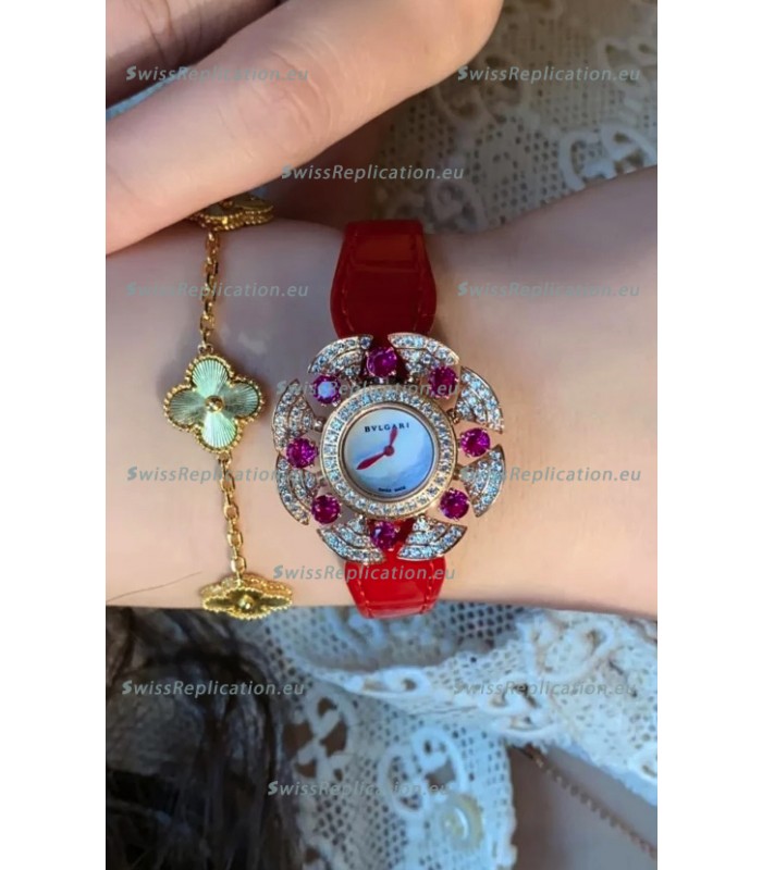Bvlgari Divas's Dream Edition Watch in Rose Gold Casing - Diamonds Paved Bezel Swiss Replica