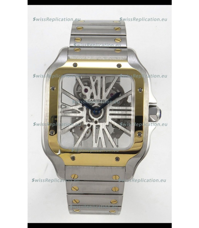 Santos De Cartier Super Clone Watch in Skeleton Dial Two Tone Casing Watch 