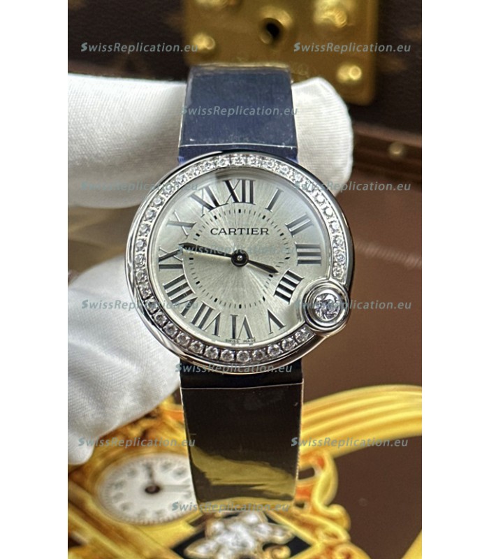Ballon Blanc De Cartier Swiss Quartz Replica Watch in Steel Casing Fabric Strap