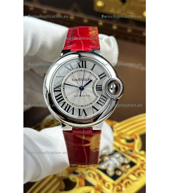 Ballon De Cartier Swiss Automatic 1:1 Mirror Quality 33MM in Burgundy Strap