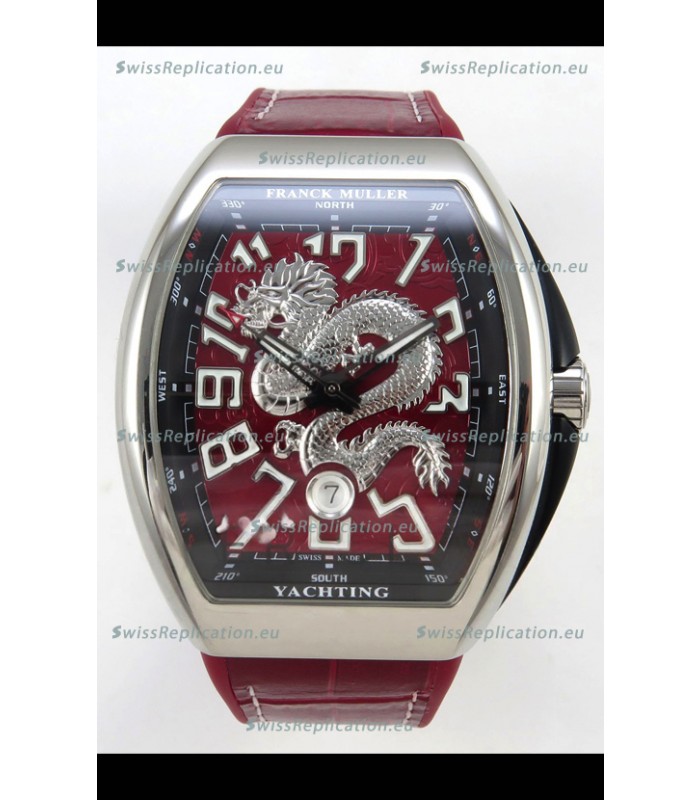 Franck Muller Vanguard Super Clone Yachting Dragon V45 Red Dial Stainless Steel Case Watch 