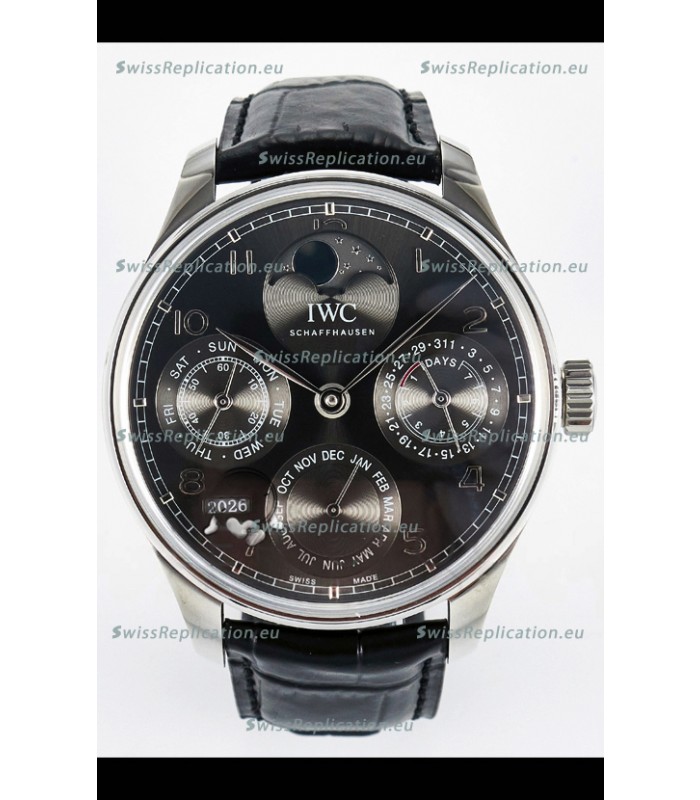 IWC Super Clone Portuguese Perpetual Calendar Steel Case Grey Dial Replica Watch 