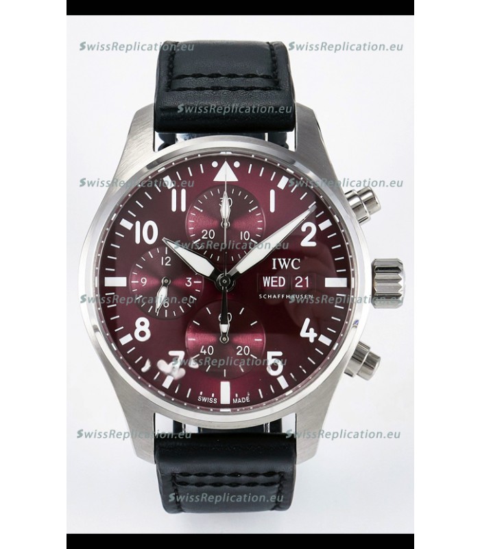 IWC Super Clone Pilot Chronograph Edition Red Dial Leather Swiss Replica Watch 