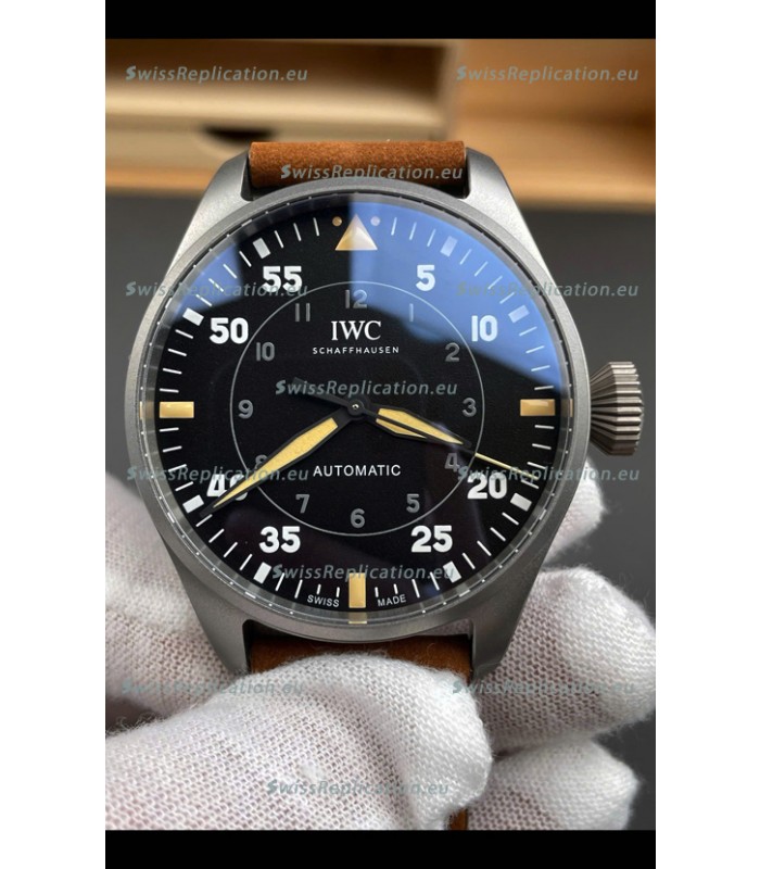 IWC Super Clone Spitfire Black Dial Titanium Swiss Replica Watch 