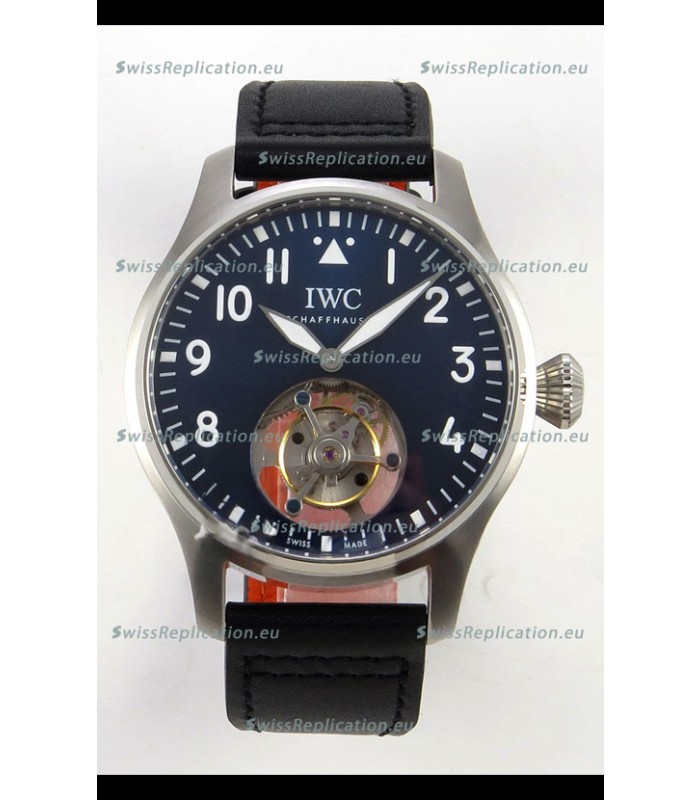 IWC Super Clone Portugese Hand-Wound Genuine Tourbillon Blue Dial Steel Casing Watch