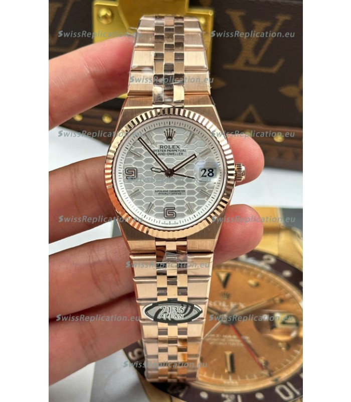 Rolex Land-Dweller 127235 Steel Honeycomb Rose Gold 36MM Swiss Replica Watch 