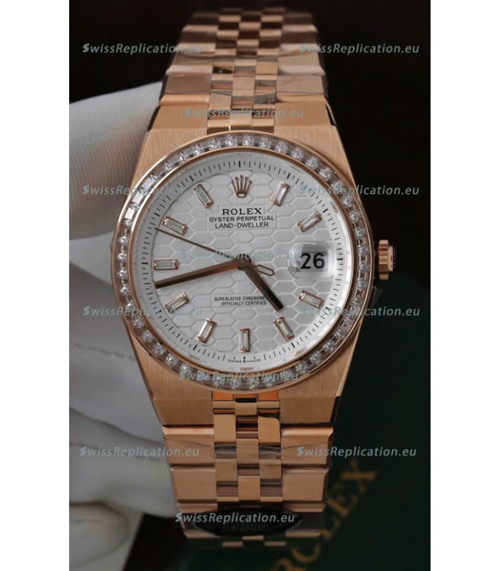 Rolex Land-Dweller 127335 Steel Honeycomb Rose Gold 40MM Swiss Replica Watch 