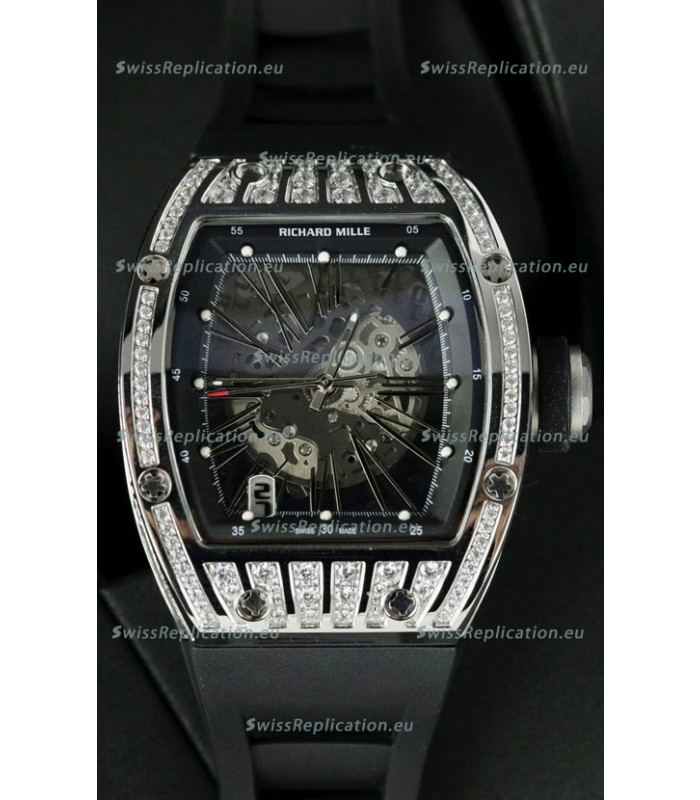Richard Mille RM010 Stainless Steel Replica Watch in Black Strap