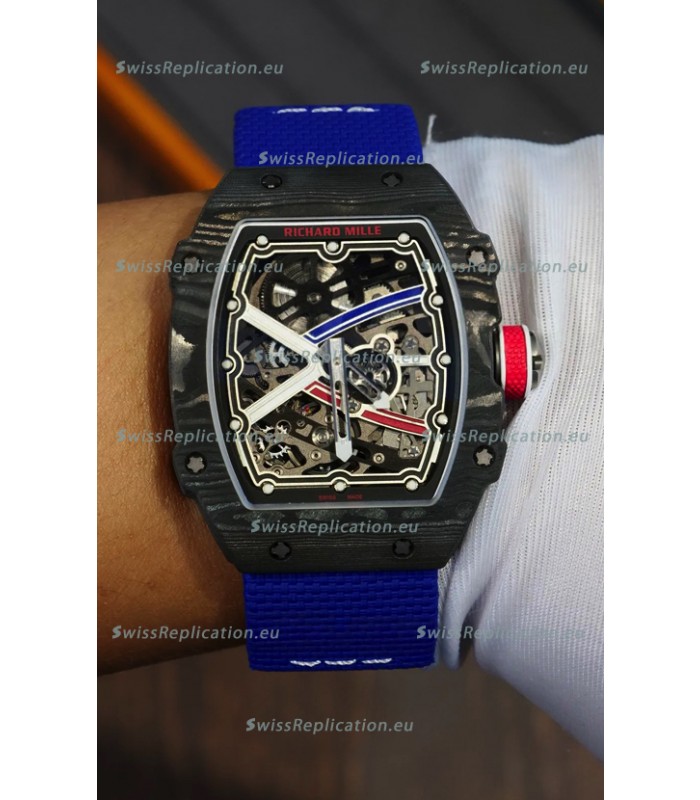 Richard Mille Super Clone RM67-02 Sebastien Ogier Black Carbon TPT 37 Grams Watch Blue Strap