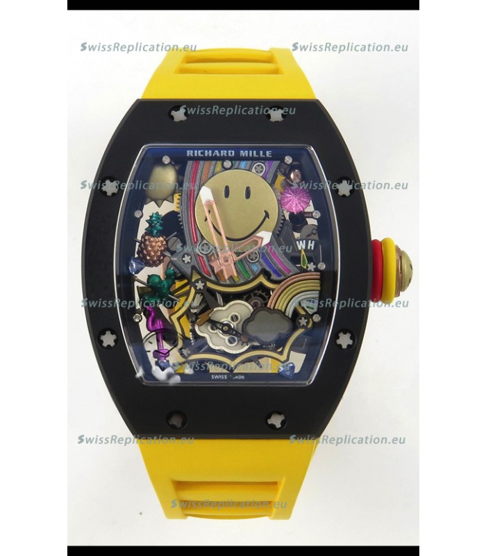 Richard Mille Super Clone RM088 Smiley Tourbillon Black Ceramic Rubber Strap Watch 