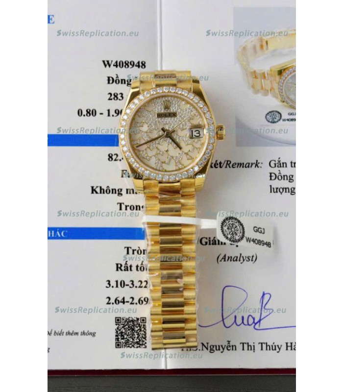 Rolex Datejust Super Clone Mossanites Butterfly Dial 31MM Yellow Gold Watch 