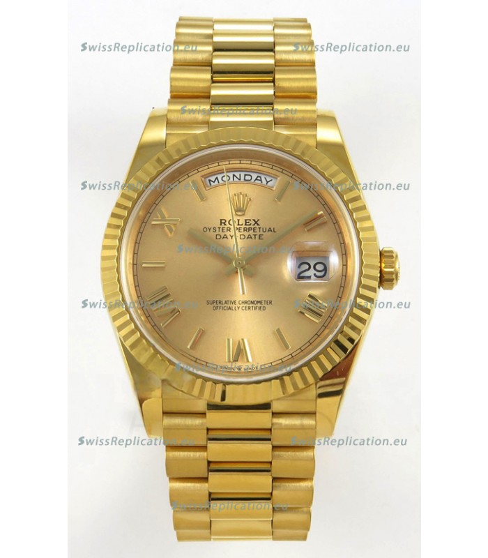 Rolex Day Date Super Clone Gold Roman Dial 40MM 220 Grams Swiss Replica watch 