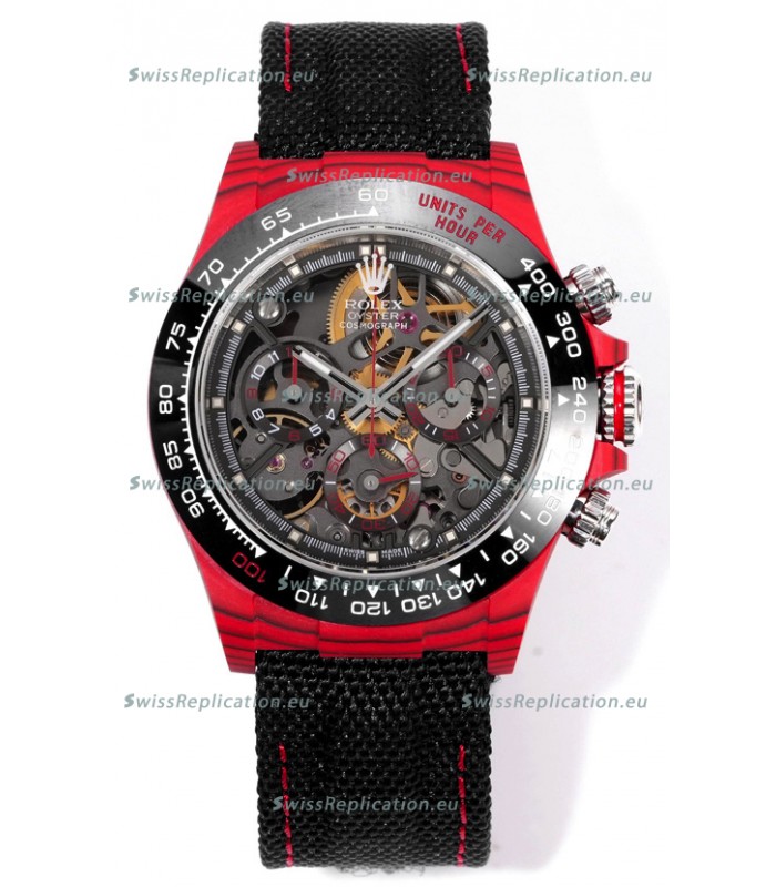 Rolex Daytona Blaken Red Carbon 1:1 Swiss Mirror Replica Skeleton Dial Cal.4130 Movement