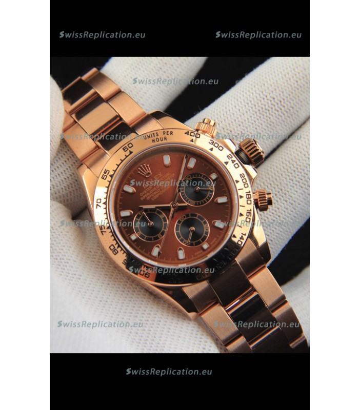 Rolex Daytona Japanese Movement Gold Casing Replica Watch in Brown Dial