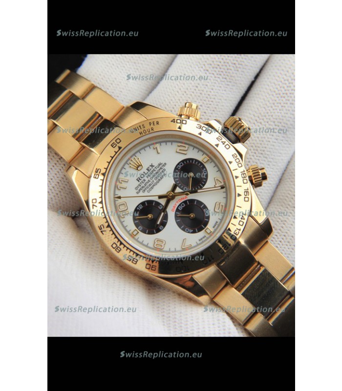 Rolex Daytona Japanese Movement Gold Casing Replica Watch in White Dial 