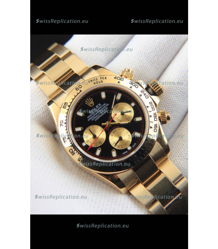 Rolex Daytona Japanese Movement Gold Casing Replica Watch in Black Dial 