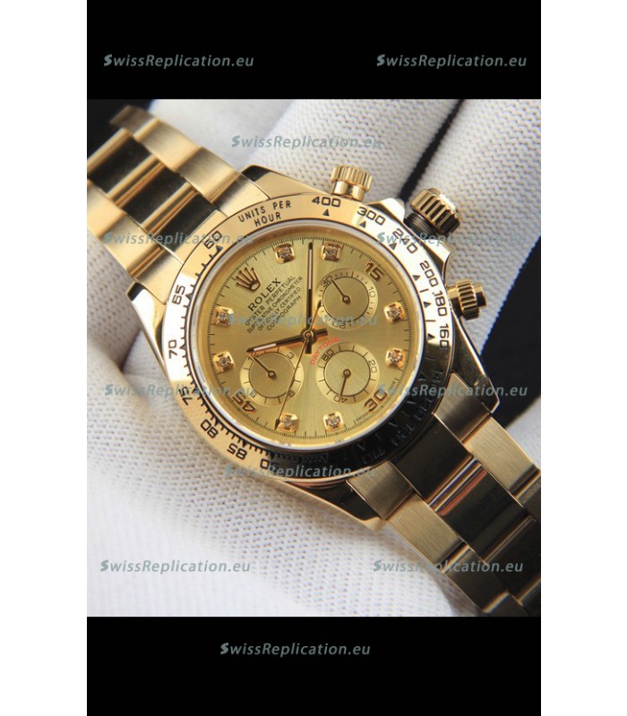 Rolex Daytona Japanese Movement Gold Casing Replica Watch in Gold Dial 