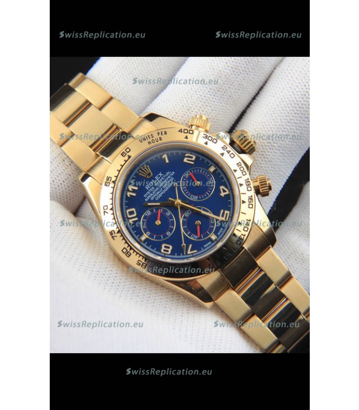Rolex Daytona Japanese Movement Gold Casing Replica Watch in Blue Dial 