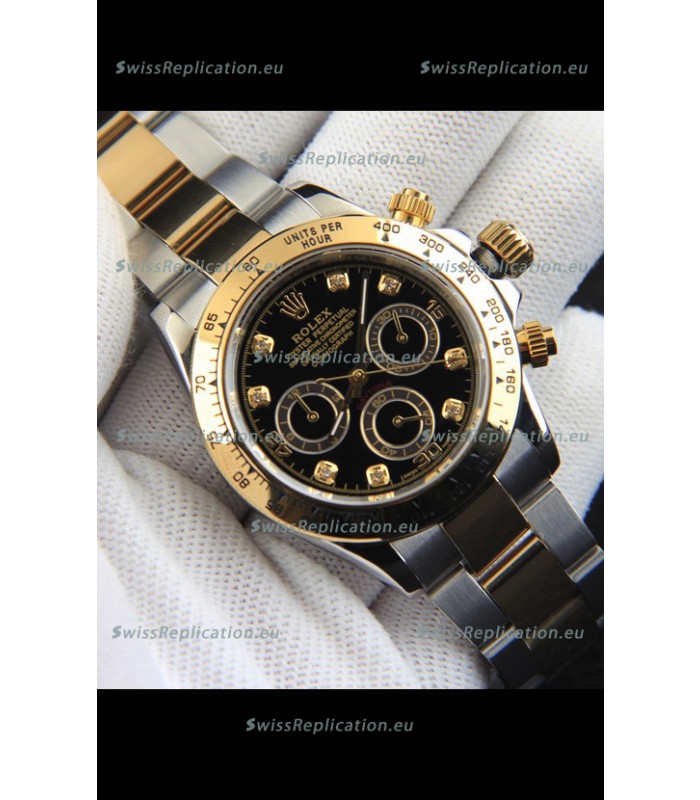 Rolex Daytona Japanese Movement Two Tone Gold Casing Watch in Black Dial 