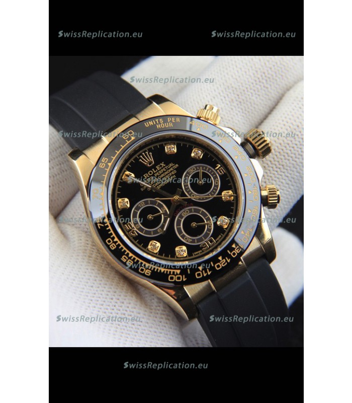 Rolex Daytona Japanese Movement Gold Casing Replica Watch in Black Dial 