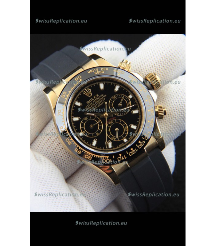 Rolex Daytona Japanese Movement Gold Casing Replica Watch in Black Dial 