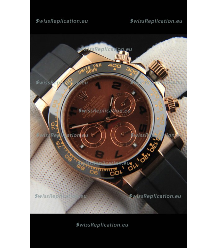 Rolex Daytona Japanese Movement Gold Casing Replica Watch in Brown Dial 