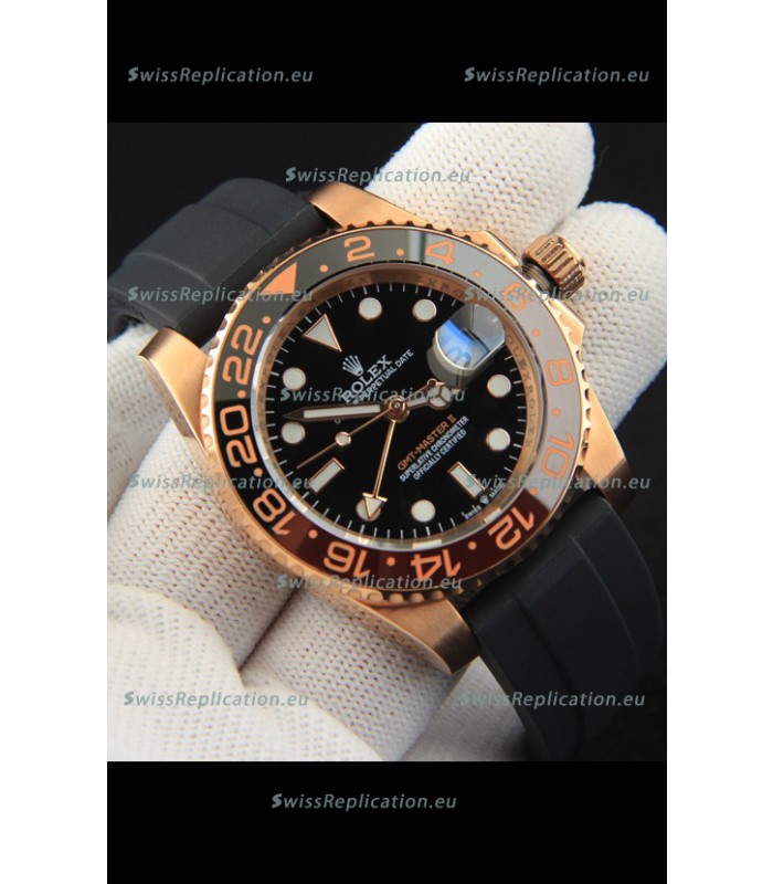 Rolex GMT Masters II Rose Gold on Oysterflex Japanese Replica Watch 