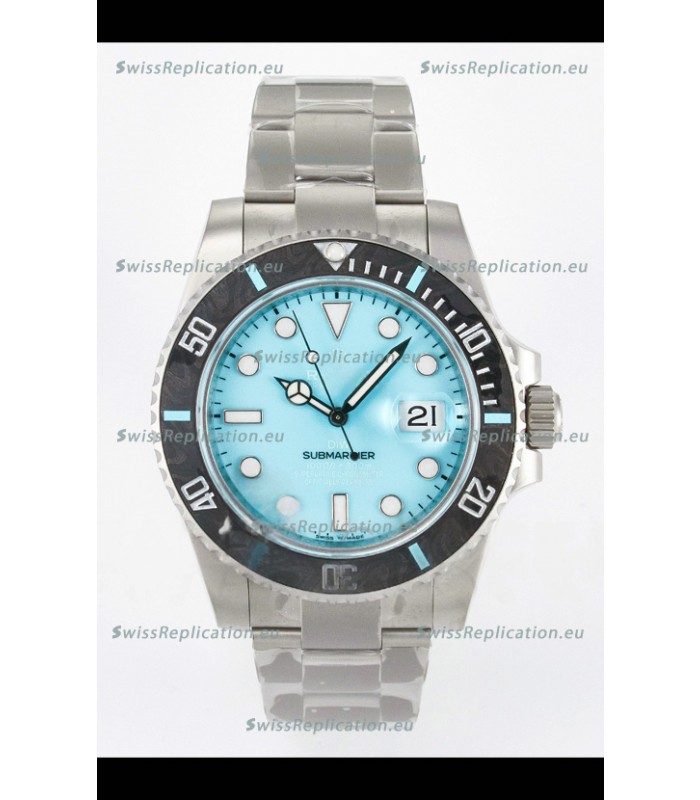 Rolex Submariner DiW Sandblasted Steel Casing Carbon Fiber Bezel Watch Tiffany Blue Dial