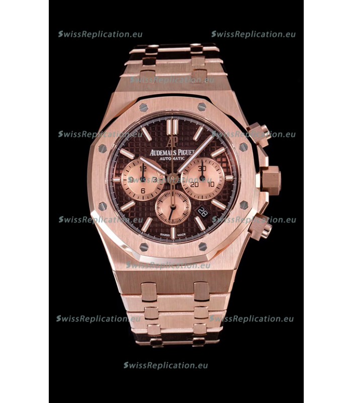 Audemars Piguet Royal Oak Chronograph Watch in Pink Gold Case Brown Dial