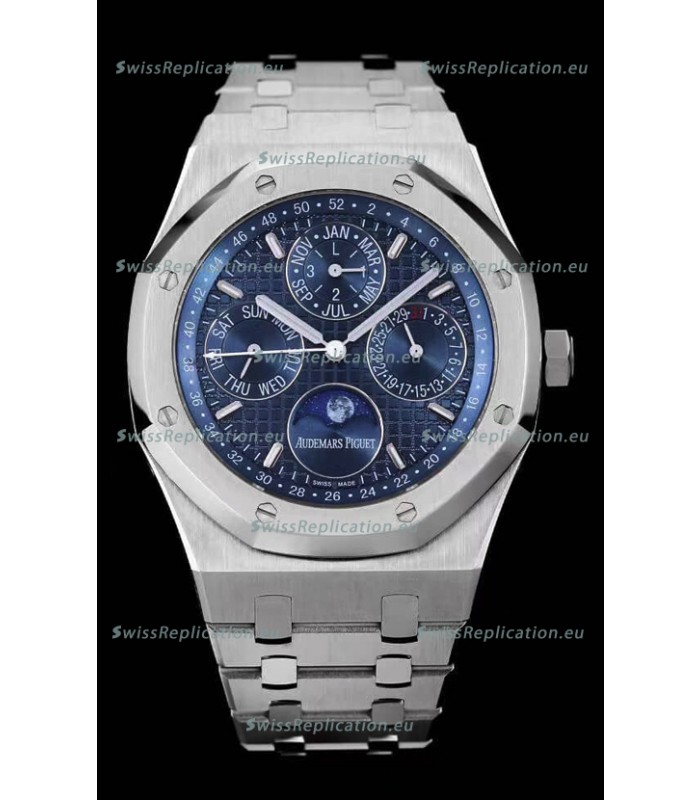 Audemars Piguet Royal Oak Perpetual Calendar Swiss Replica Steel Casing Watch in Steel Blue Dial