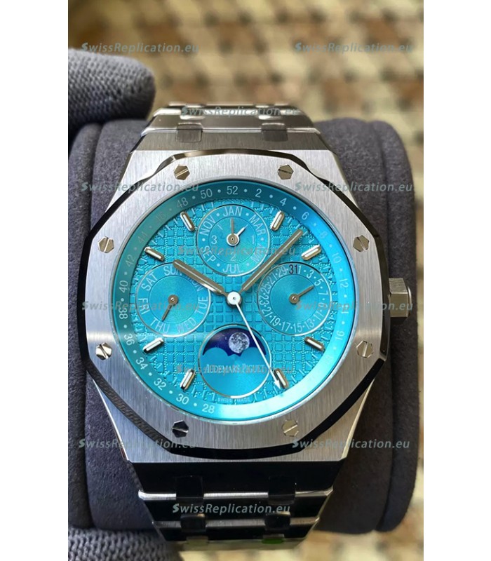 Audemars Piguet Royal Oak Perpetual Calendar Swiss Replica 904L Steel in Cyan Blue Dial