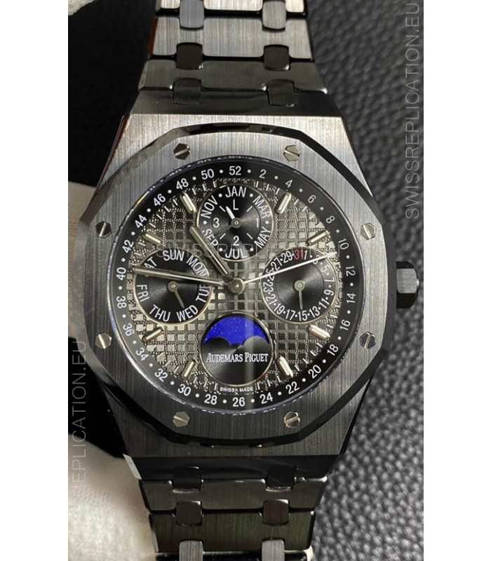 Audemars Piguet Royal Oak Perpetual Calendar Swiss Replica Black PVD Casing in Black Dial 