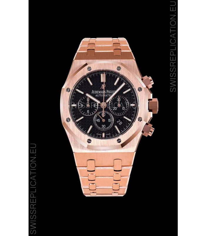 Audemars Piguet Royal Oak Chronograph Pink Gold Case Black Dial - 1:1 Mirror Replica