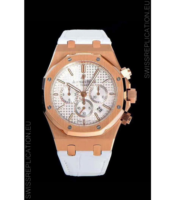 Audemars Piguet Royal Oak Chronograph White Dial Rose Gold on 904L Steel - 1:1 Mirror Replica
