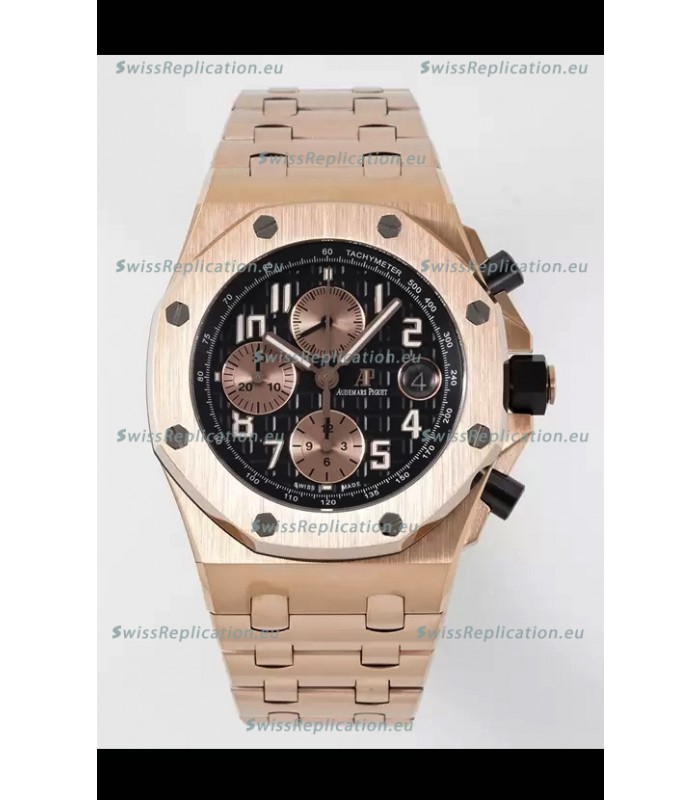 Audemars Piguet Royal Oak Offshore Black Dial Chronograph 1:1 Mirror Replica Watch - Rose Gold 