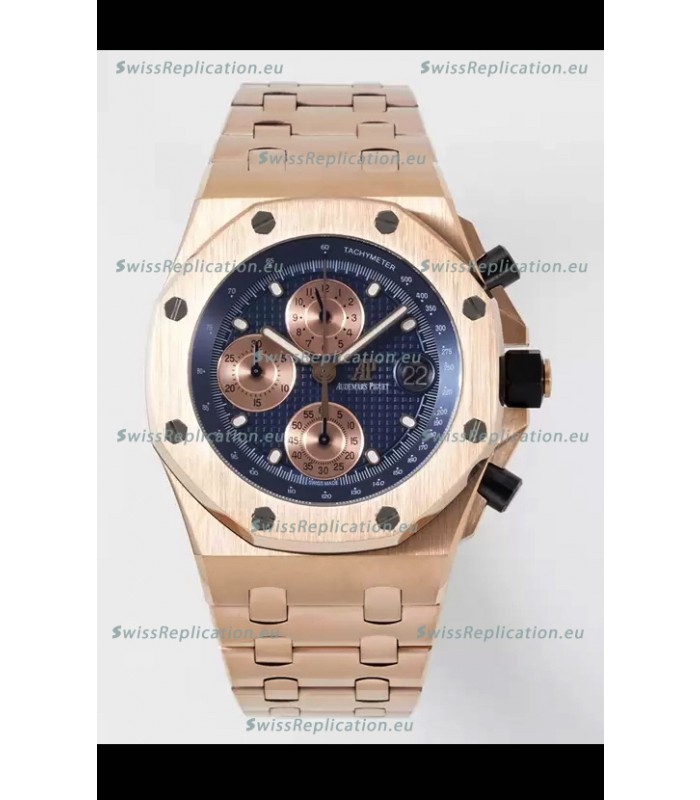 Audemars Piguet Royal Oak Offshore Blue Dial Chronograph 1:1 Mirror Replica Watch - Rose Gold 
