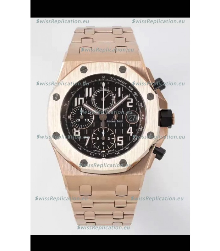 Audemars Piguet Royal Oak Offshore Black Dial Chronograph 1:1 Mirror Replica Watch - Rose Gold 