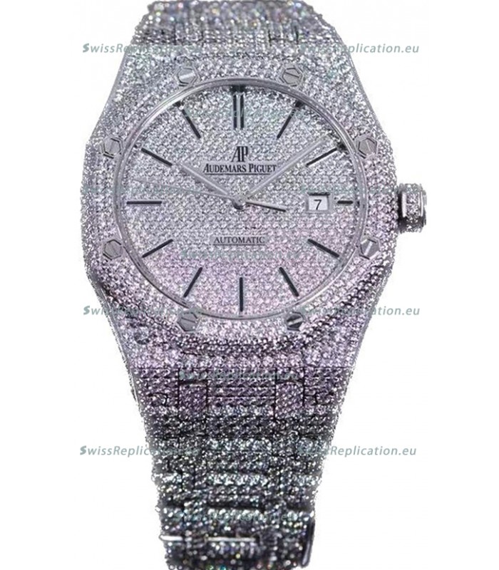 Audemars Piguet Royal Oak 15400 Iced Out Stick Dial in Stainles Steel Casing Swiss Replica Watch