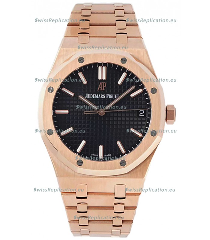 Audemars Piguet Royal Oak 37MM Black Dial Rose Gold Watch in 3120 Movement - 1:1 Mirror Replica