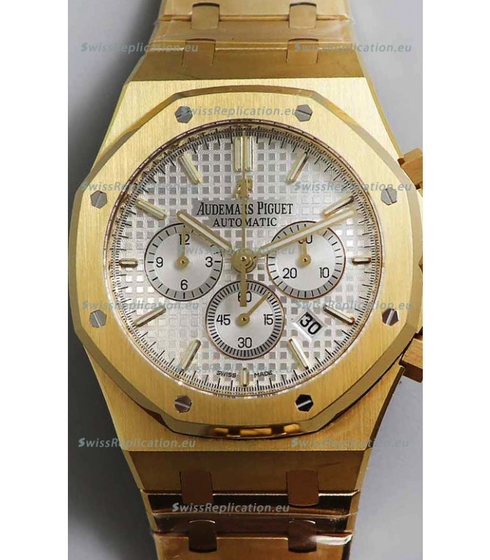 Audemars Piguet Royal Oak Chronograph Yellow Gold White Dial Steel Strap Swiss Replica Watch