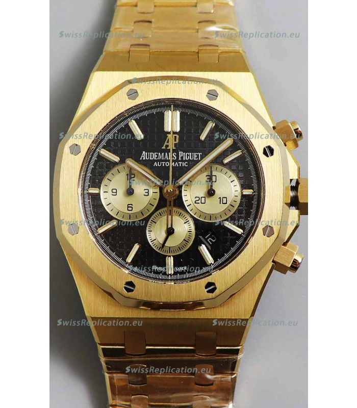 Audemars Piguet Royal Oak Chronograph Yellow Gold Black Dial Steel Strap Swiss Replica Watch
