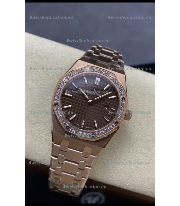 Audemars Piguet Royal Oak 33MM 904L Rose Gold Brown Dial 1:1 Mirror Replica Watch
