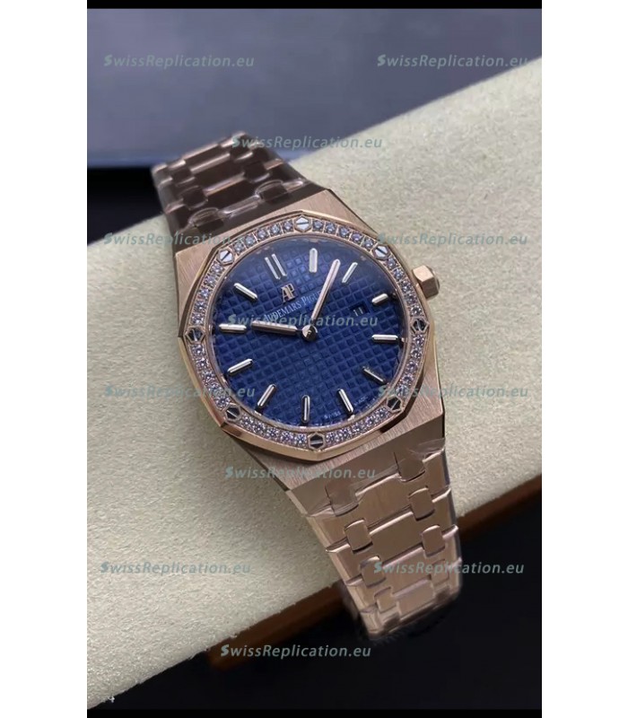 Audemars Piguet Royal Oak 33MM 904L Rose Gold Blue Dial 1:1 Mirror Replica Watch
