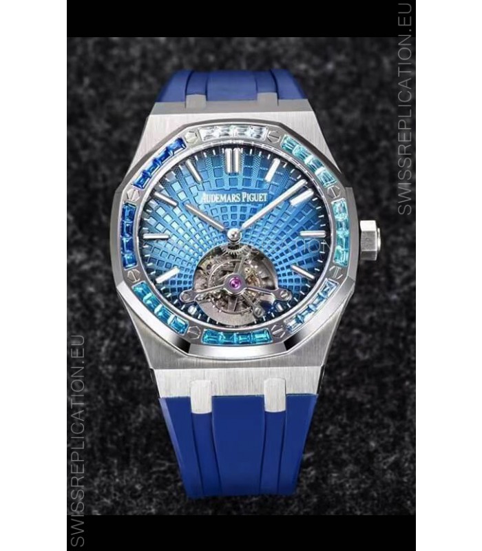 Audemars Piguet Royal Oak Tourbillon 41mm in 904L Casing - Blue Tapisserie Diamonds Bezel 1:1 Ultimate Replica